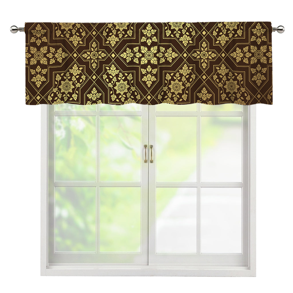 Gold And Brown Thai Pattern Print Window Valance