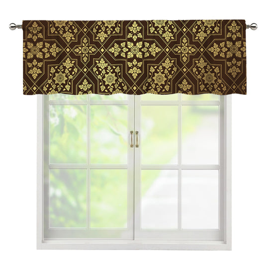 Gold And Brown Thai Pattern Print Window Valance