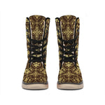 Gold And Brown Thai Pattern Print Winter Boots