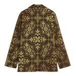 Gold And Brown Thai Pattern Print Women's Cotton Blazer