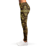 Gold And Brown Thai Pattern Print Women's Leggings