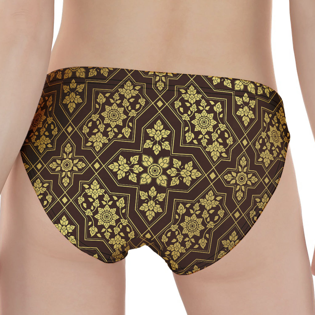 Gold And Brown Thai Pattern Print Women's Panties