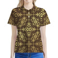 Gold And Brown Thai Pattern Print Women's Polo Shirt