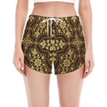 Gold And Brown Thai Pattern Print Women's Split Running Shorts