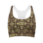 Gold And Brown Thai Pattern Print Women's Sports Bra