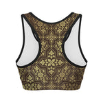Gold And Brown Thai Pattern Print Women's Sports Bra