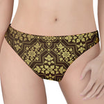 Gold And Brown Thai Pattern Print Women's Thong