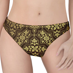 Gold And Brown Thai Pattern Print Women's Thong