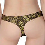 Gold And Brown Thai Pattern Print Women's Thong