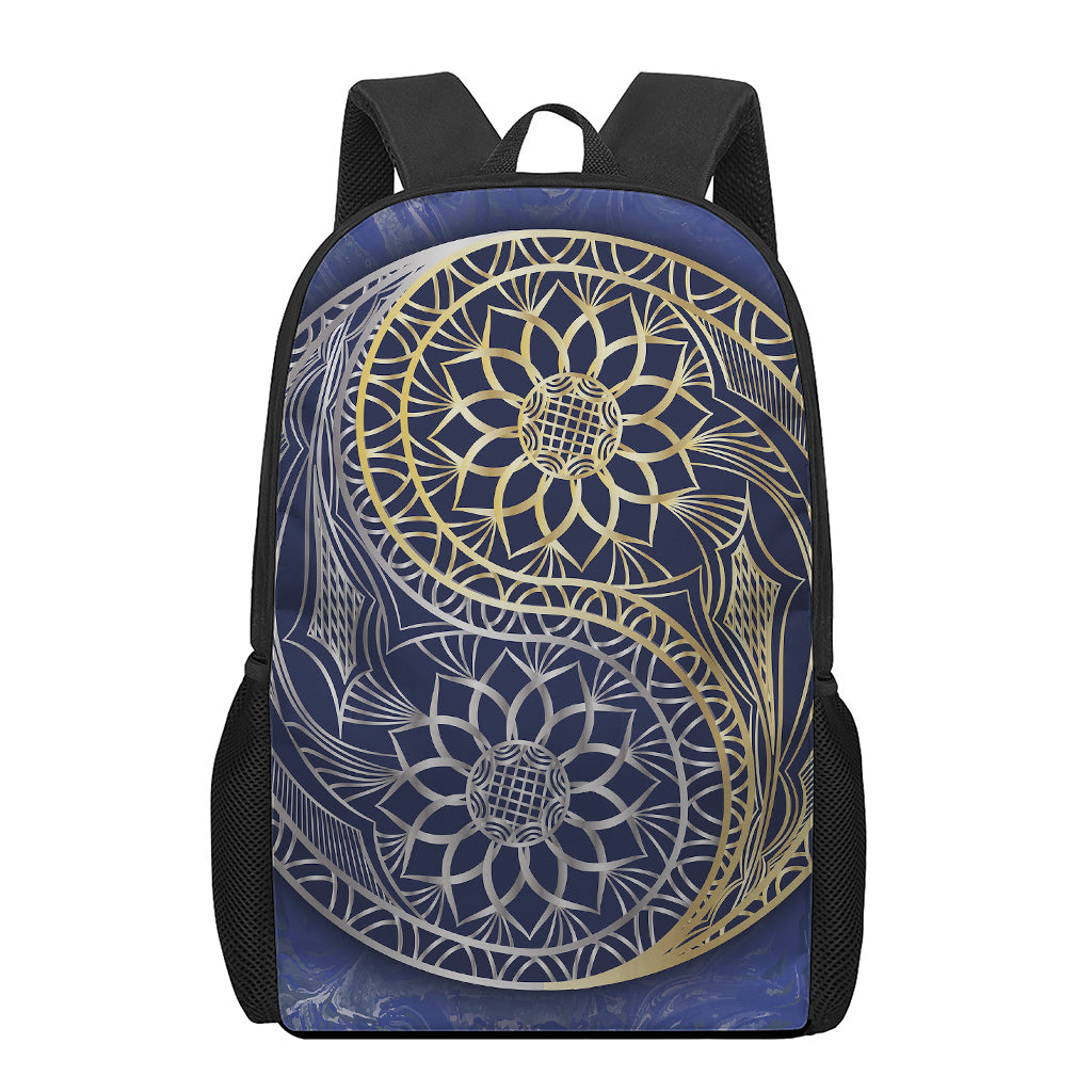 Gold And Grey Yin Yang Flower Print 17 Inch Backpack
