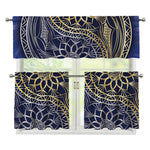 Gold And Grey Yin Yang Flower Print 3 Piece Kitchen Curtains