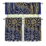 Gold And Grey Yin Yang Flower Print 3 Piece Kitchen Curtains