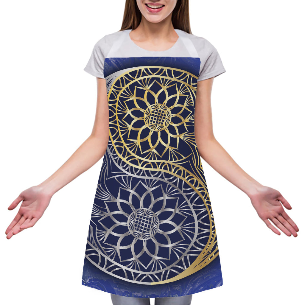Gold And Grey Yin Yang Flower Print Adjustable Apron