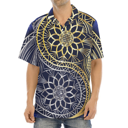 Gold And Grey Yin Yang Flower Print Aloha Shirt
