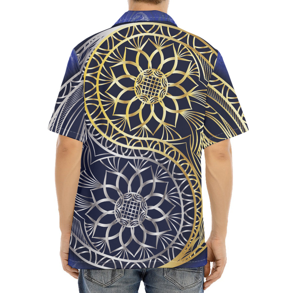 Gold And Grey Yin Yang Flower Print Aloha Shirt