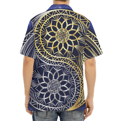 Gold And Grey Yin Yang Flower Print Aloha Shirt