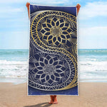 Gold And Grey Yin Yang Flower Print Beach Towel