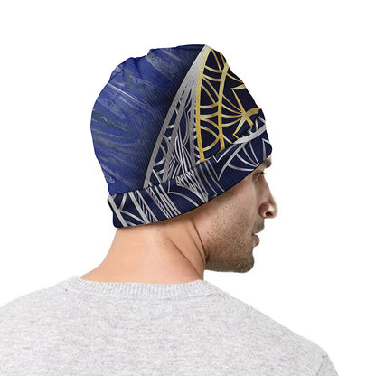 Gold And Grey Yin Yang Flower Print Beanie