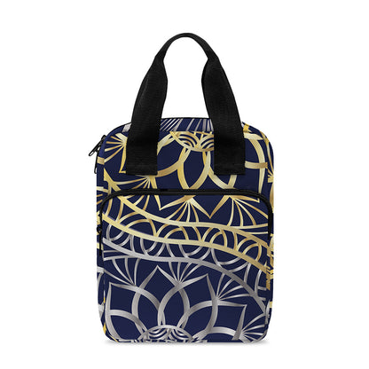 Gold And Grey Yin Yang Flower Print Bible Tote Bag