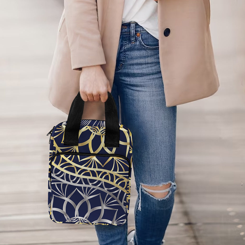 Gold And Grey Yin Yang Flower Print Bible Tote Bag