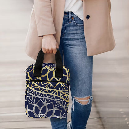 Gold And Grey Yin Yang Flower Print Bible Tote Bag