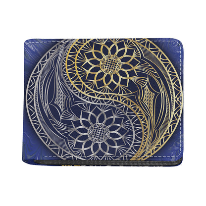 Gold And Grey Yin Yang Flower Print Bifold Wallet