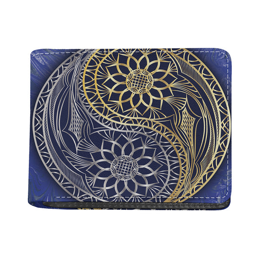 Gold And Grey Yin Yang Flower Print Bifold Wallet