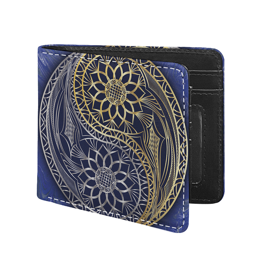 Gold And Grey Yin Yang Flower Print Bifold Wallet