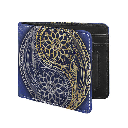 Gold And Grey Yin Yang Flower Print Bifold Wallet