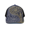 Gold And Grey Yin Yang Flower Print Black Mesh Trucker Hat