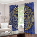 Gold And Grey Yin Yang Flower Print Dimout Grommet Curtains
