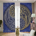 Gold And Grey Yin Yang Flower Print Dimout Pencil Pleat Curtains