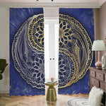 Gold And Grey Yin Yang Flower Print Blackout Pencil Pleat Curtains