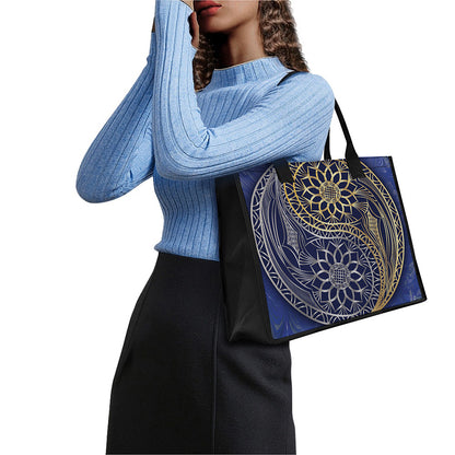 Gold And Grey Yin Yang Flower Print Canvas Tote Bag