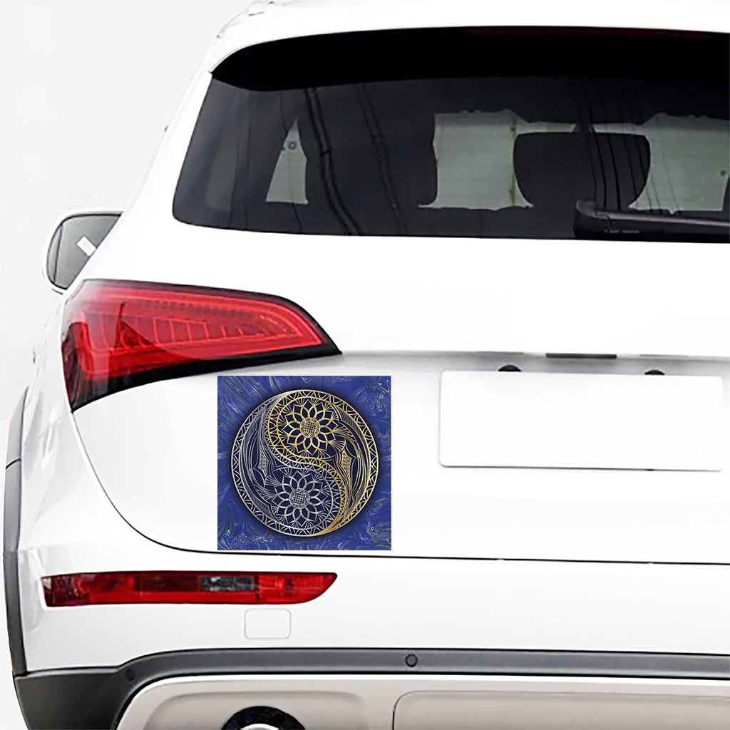 Gold And Grey Yin Yang Flower Print Car Sticker