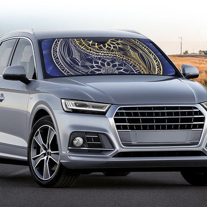 Gold And Grey Yin Yang Flower Print Car Windshield Sun Shade