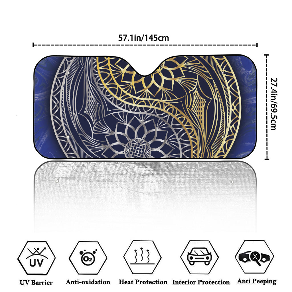 Gold And Grey Yin Yang Flower Print Car Windshield Sun Shade