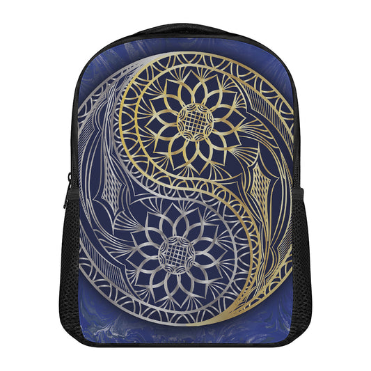 Gold And Grey Yin Yang Flower Print Casual Backpack