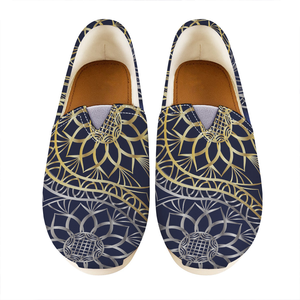 Gold And Grey Yin Yang Flower Print Casual Shoes