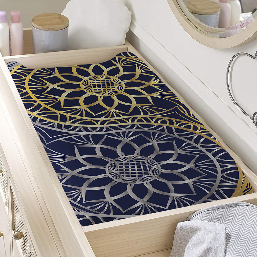 Gold And Grey Yin Yang Flower Print Changing Pad Cover