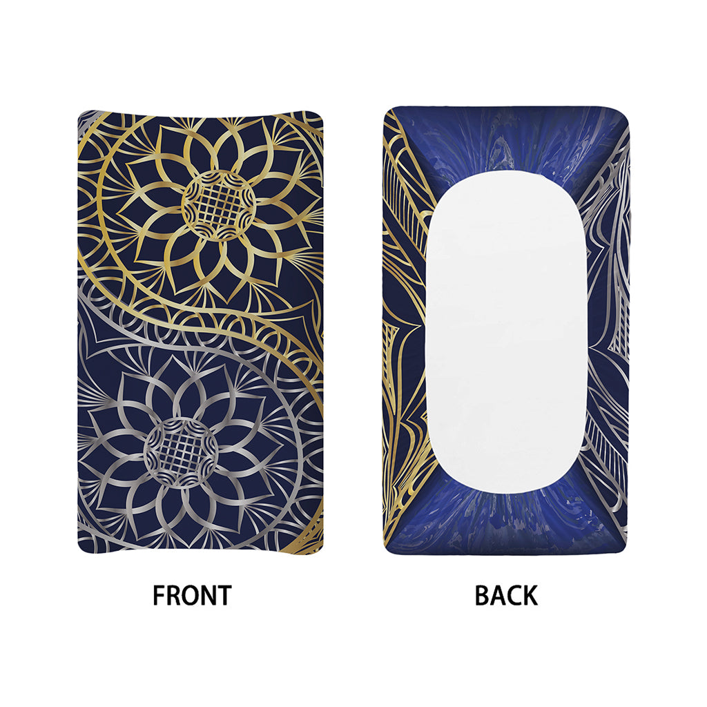 Gold And Grey Yin Yang Flower Print Changing Pad Cover