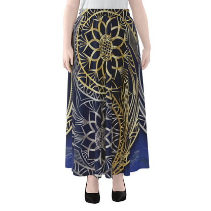 Gold And Grey Yin Yang Flower Print Chiffon Maxi Skirt