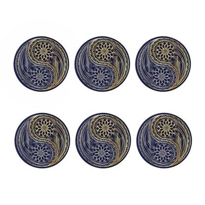 Gold And Grey Yin Yang Flower Print Coaster Set
