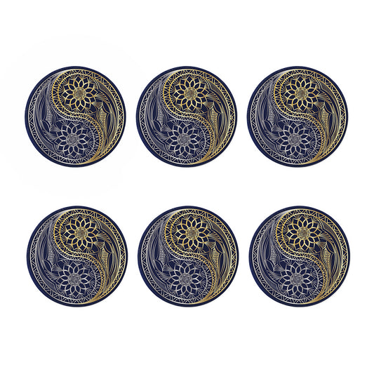 Gold And Grey Yin Yang Flower Print Coaster Set