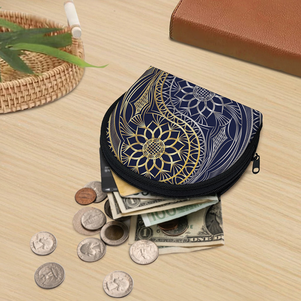 Gold And Grey Yin Yang Flower Print Coin Purse