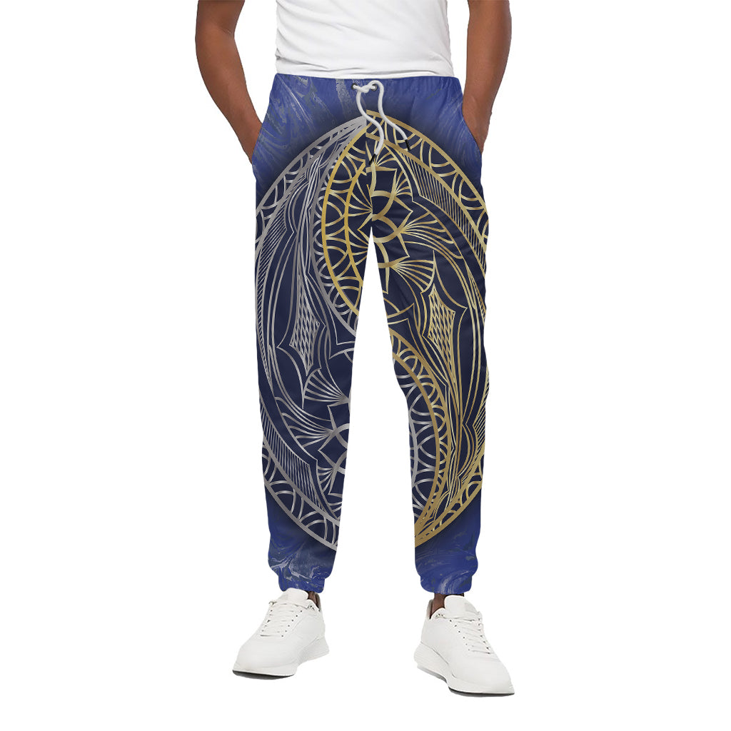 Gold And Grey Yin Yang Flower Print Cotton Pants