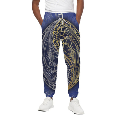 Gold And Grey Yin Yang Flower Print Cotton Pants