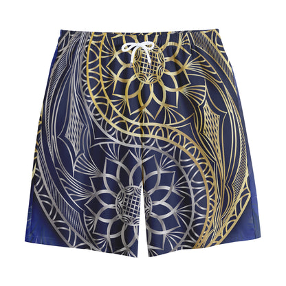 Gold And Grey Yin Yang Flower Print Cotton Shorts