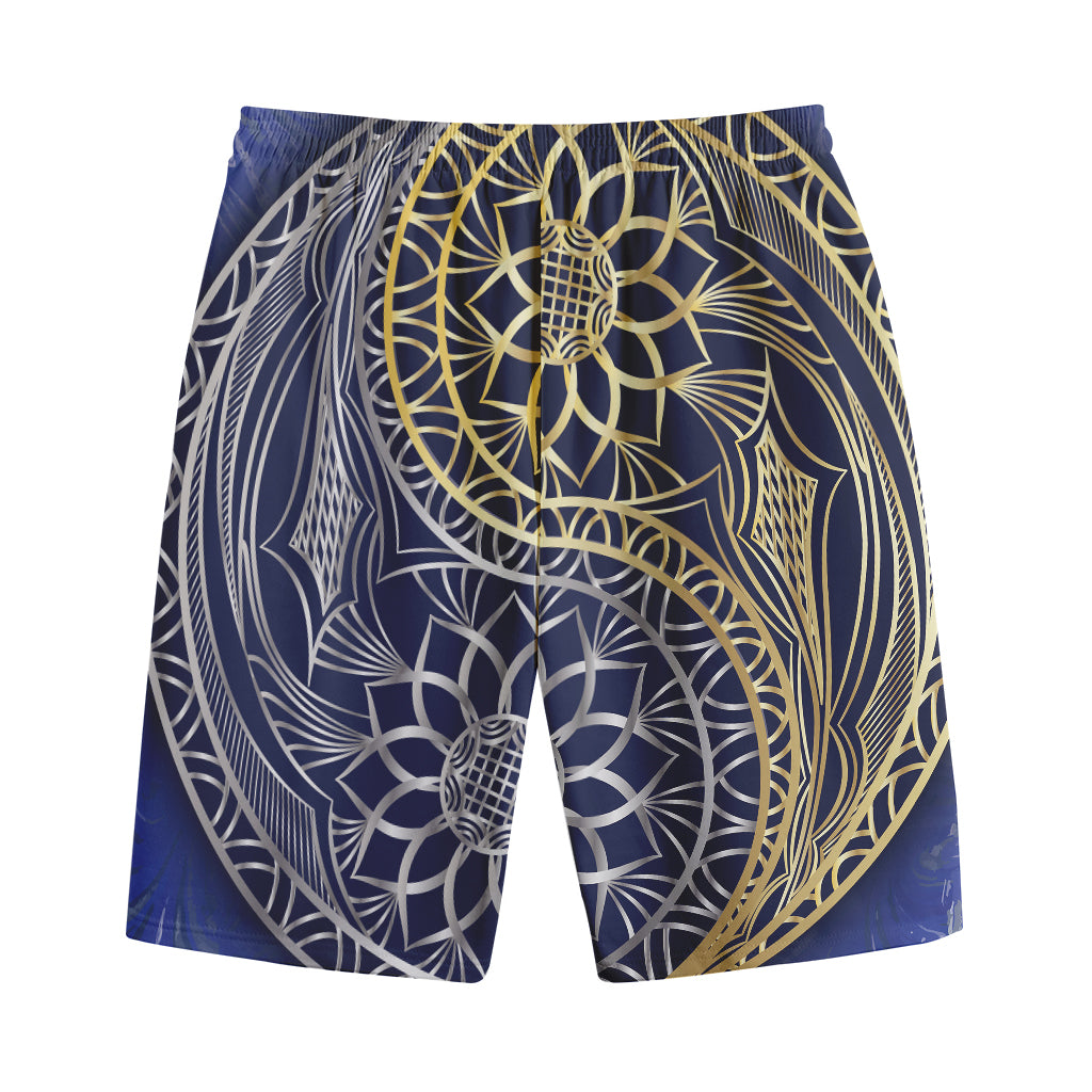 Gold And Grey Yin Yang Flower Print Cotton Shorts