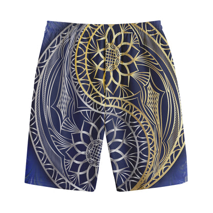 Gold And Grey Yin Yang Flower Print Cotton Shorts
